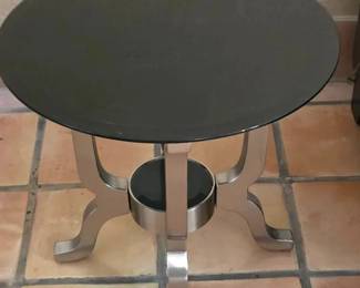 Round Blass Glass Pewter Side Table