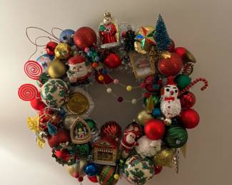 Christmas wreaths made from vintage ornaments. 