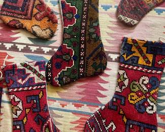 Turkish rug Christmas stockings. 