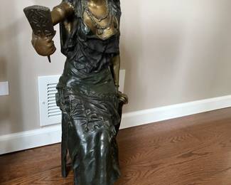 Manner of Louis Hottot Gypsy Girl With Mirror Bronze Sculpture 
