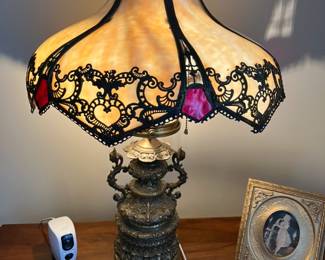 Antique Slag glass lamp
