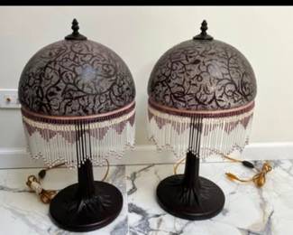 Beaded Amethyst Boudoir Lamps