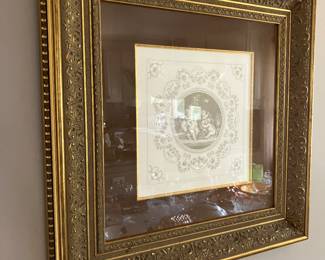 Golden Framed Francesco Bartolozzi After Ciprian Engraving of Cherubs-Puti C 1785 Neoclassical Wall Decor
