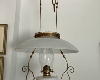 Antique Hanging Library/Parlor Oil Lamp