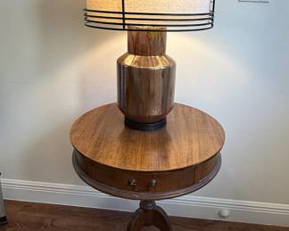 22" solid wood drum table, lamp