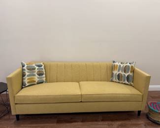 7' mid century style yellow sofa