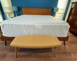 Mustard colored fabric bench