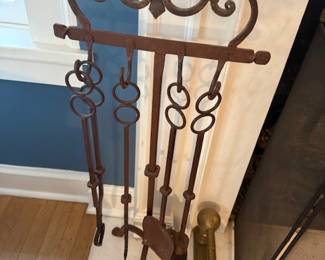 Antique fireplace tool kit