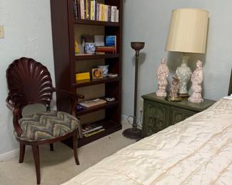 Bookshelf, books, Italian style grotto clamshell armchair