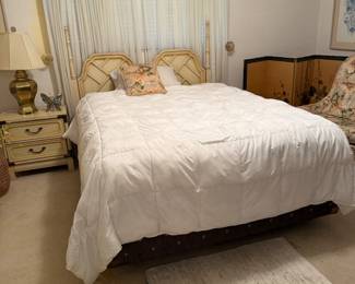 One of the queen beds, vintage blonde furniture suite