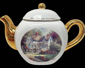 Thomas Kinkade Teapot with Gold Trim 