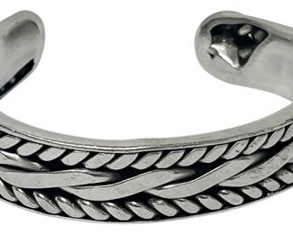 Braided Silver Tone Cuff Bracelet 