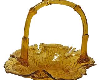 Amber Pressed Glass Basket with Handle 