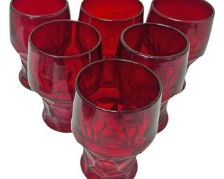 Six Ruby Red Anchor Hocking Goblets 