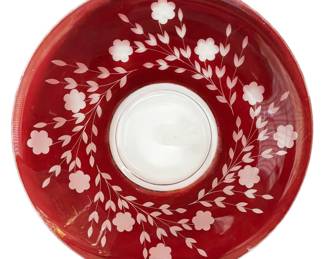 14 Flashed Red Glass Floral Bowl 