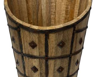 Rustic Wooden Wastebasket w Metal Accents 
