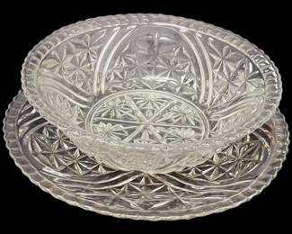 Pressed Glass Serving Platter Bowl 