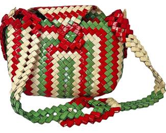 Woven Red Green Plastic Handbag 
