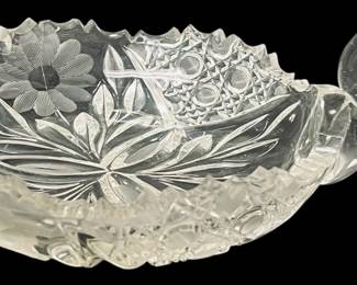 Cut Glass Nappy Dish with Handle 