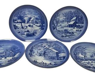 5 Currier Ives Inspired Winter Plates 