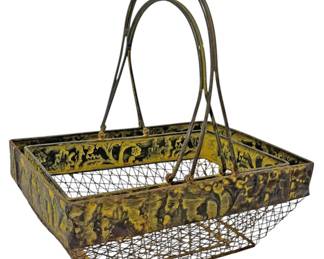 Pair Embossed Metal Rim Wire Baskets 