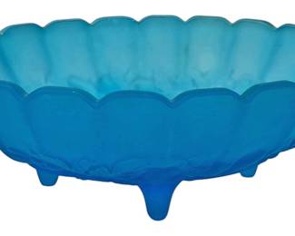 MidCentury Blue Opaline Glass Footed Bowl 