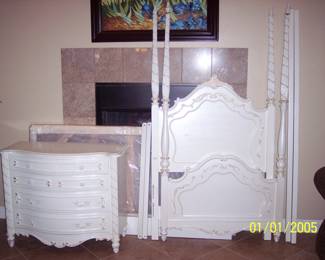 twin canopy bed bedroom set with dresser, mirror and end table