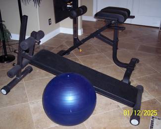 Back Extension machine, Sit up bench, Foam roller and Exercise ball 