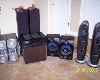 Speakers, Tuner, Amplifier, Heavy duty Speaker wires and fans 
