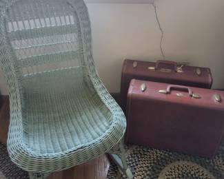 Wicker chairs, suitcases