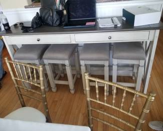 Foyer table; bar stools
