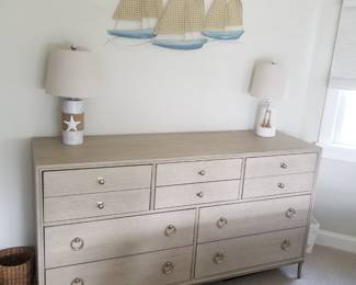 Dresser matches nightstands in King bedroom suite by American Drew