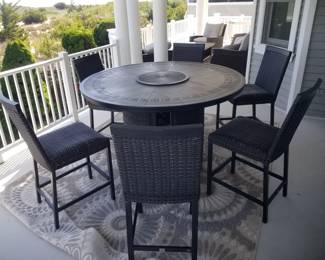 High top patio dining set; outdoor rug