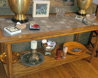 Oak tile top sofa/entry table