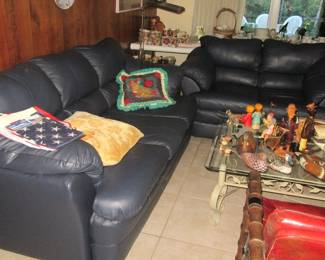 PETERSON NAVY LEATHER SOFA