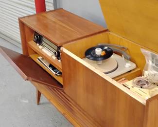 1955  Telefunken teak cabinet with disk player, AM, FM Short Wave stereo radio and a Telefunken Tape Recorder the