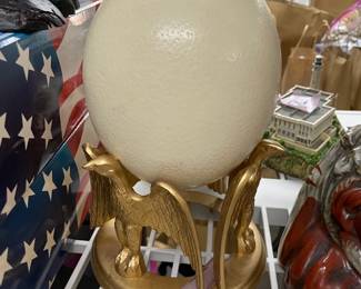 Solid Brass Eagle Stand w Ostrich Egg