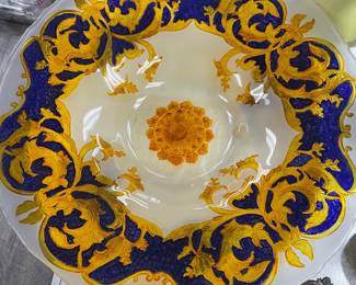 Versace Style Blue and Gold Frosted Design