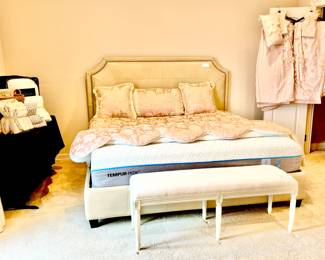 BASSETT LEATHER KING BED WITH TEMPUR-PEDIC MATTRESS, LIKE NEW.  WE HAVE TWO.