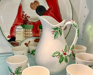 VIETRI ITALIAN SANTA PLATTER, BOEHM EGG NOG SET.