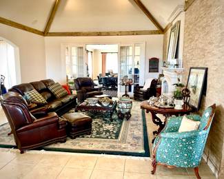 LARGE LIVING ROOM WITH UPSCALE HANCOCK & MOORE LEATHER.