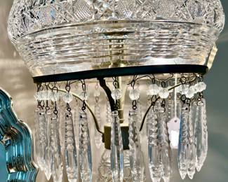 BRILLIANT CUT CRYSTAL LAMP WITH LUSTERS.