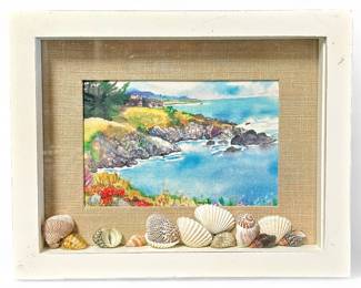 Coastal Scene Shadow Box w/ Art Print & Shells