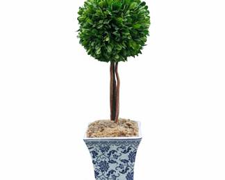 Artificial Boxwood Topiary in Chinoiserie Planter