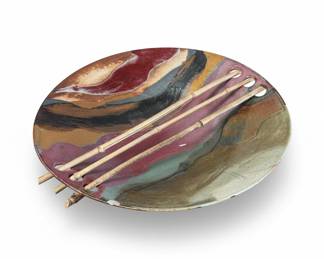 Large Signed Studio Pottery Bowl with Bamboo, 2005