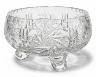 Vintage Cut Crystal 3-Footed Bowl, Pinwheel Pattern