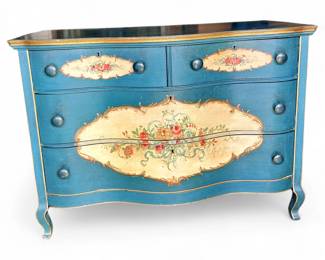 Vintage Italian Rococo Style Painted Floral Dresser