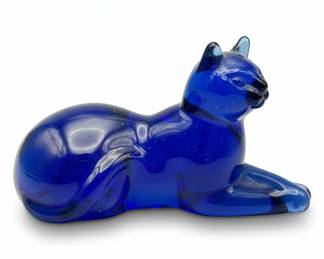 Franklin Mint 1986 Cobalt Blue Glass Cat Figurine