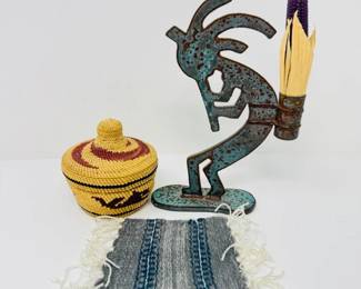 63 KokopelliCastIronCandleHolderCornCandleMiniWovenBasket