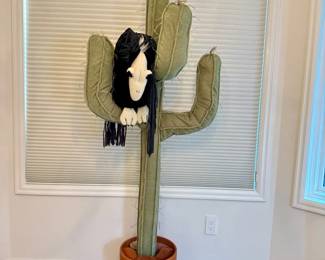 34 LargeVelvetFabricCactusSculptureinPotwStuffedCondorAccent
